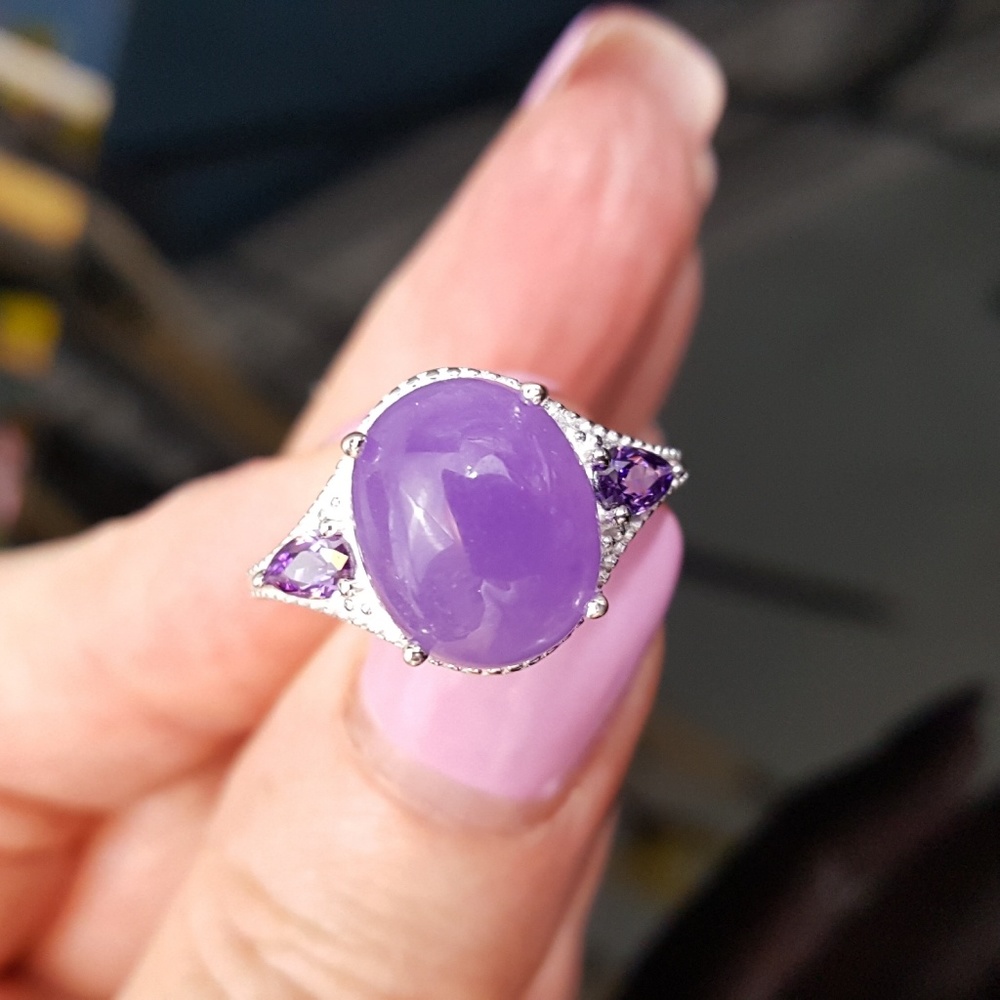 Burmese Purple Jade n Purple CZ - Picture 2 of 8